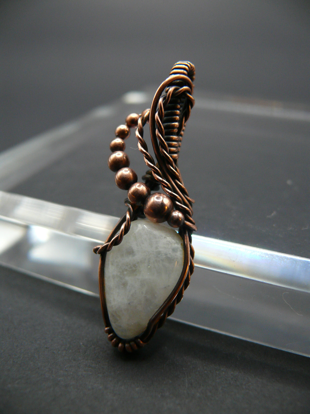 Wire wrapped white moonstone pendant