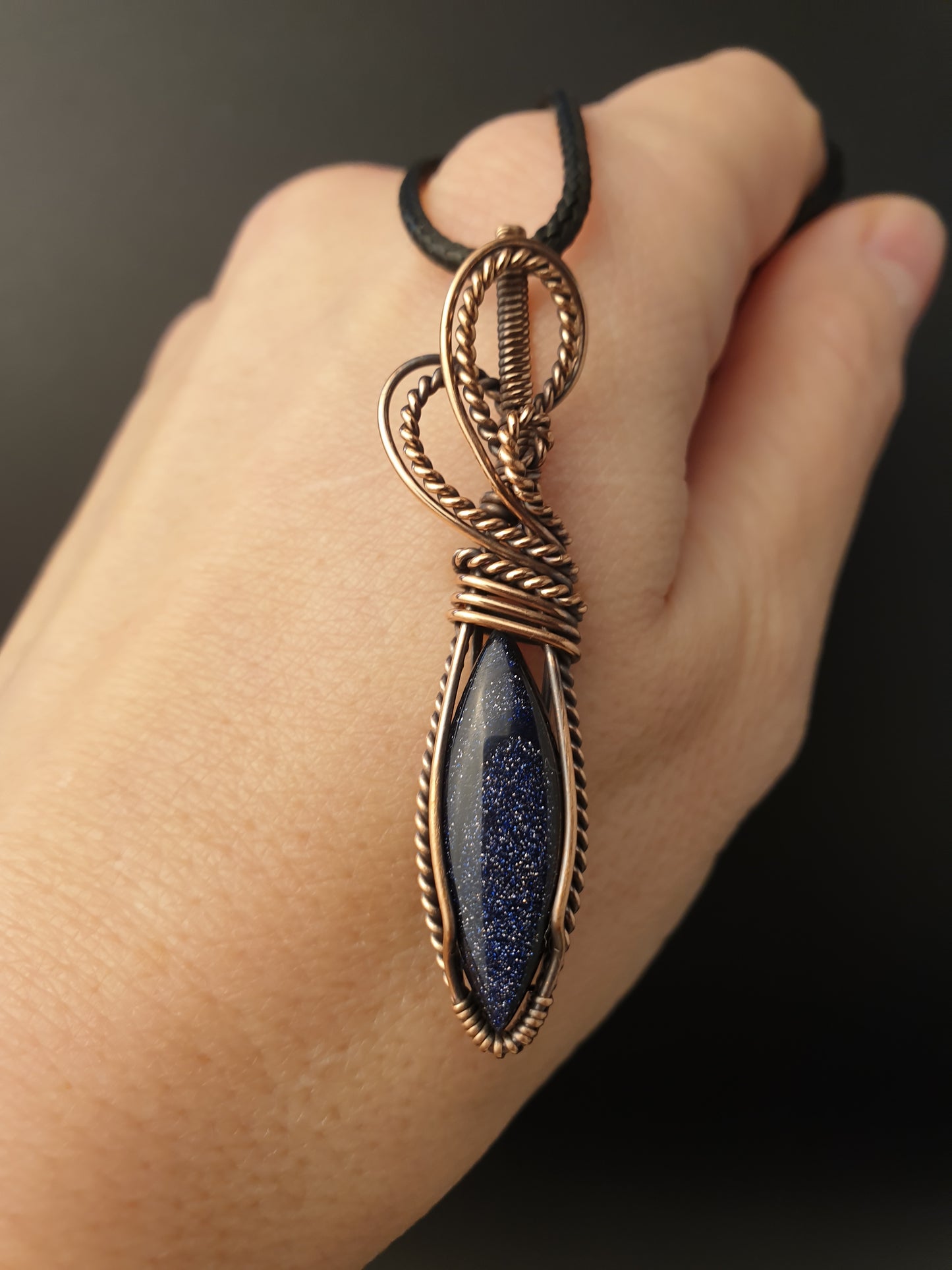 Wire wrapped blue sandstone gemstone necklace 