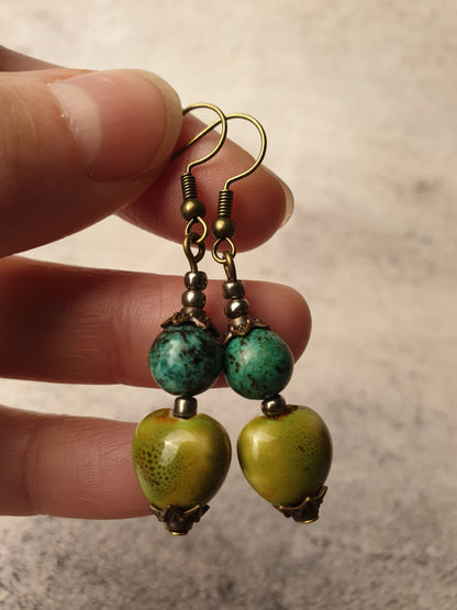 African turquoise and ceramic bead dangle earrings