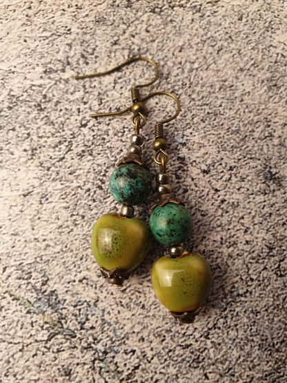 African turquoise and ceramic bead dangle earrings