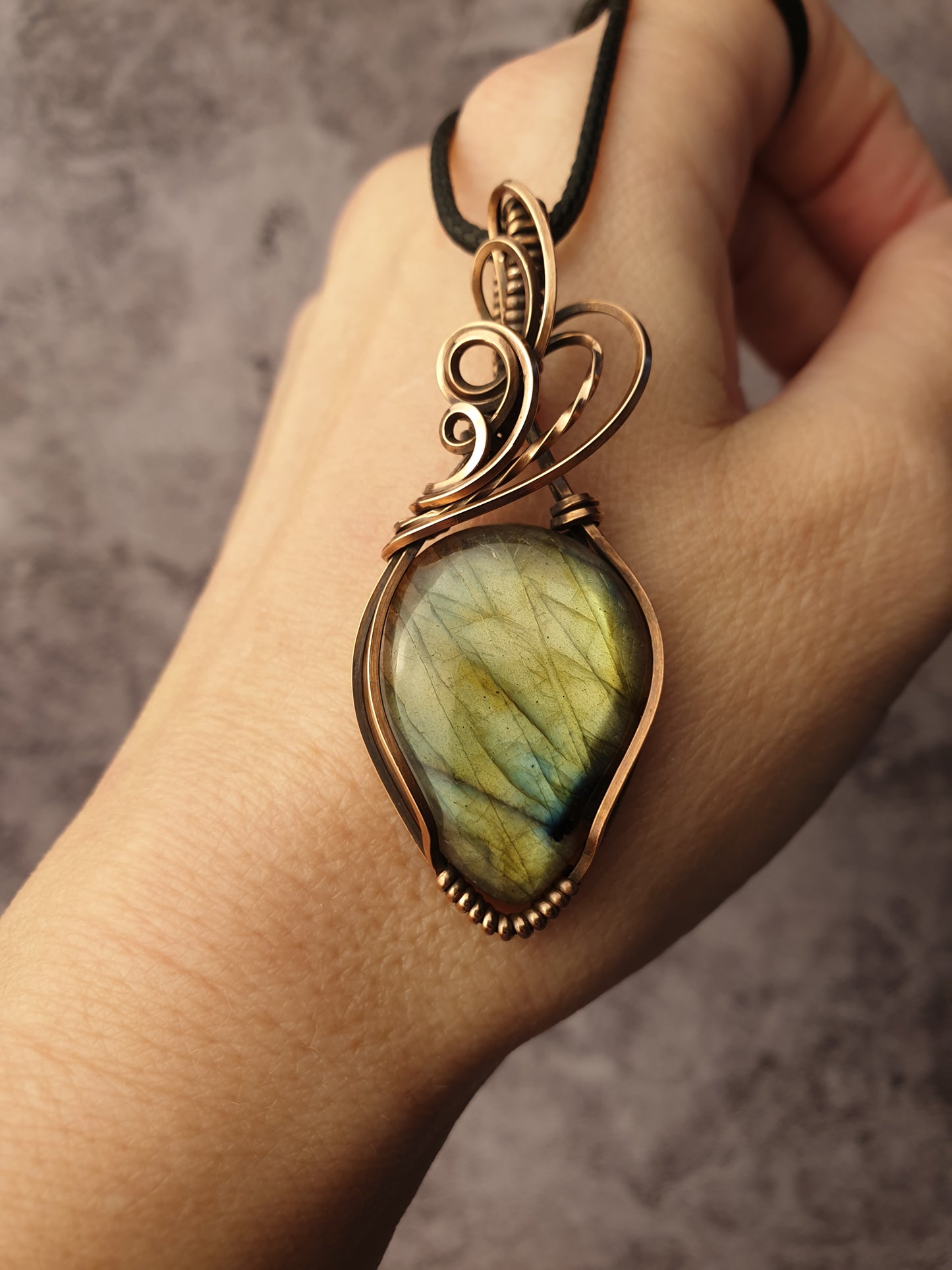 Boho style teardrop labradorite gemstone talisman