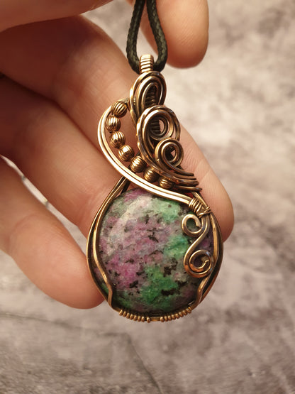 Round ruby zoisite gemstone pendant