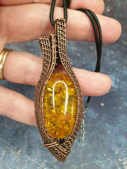 Wire weaved Baltic amber statement necklace