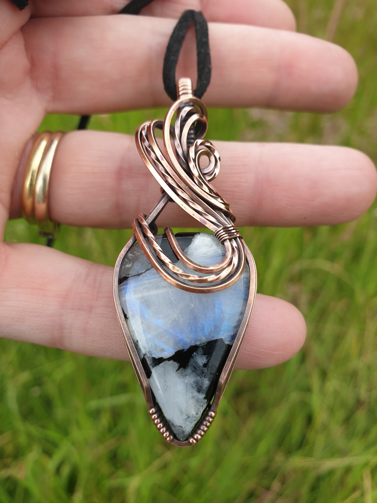 Moonstone and black tourmaline gemstone pendant