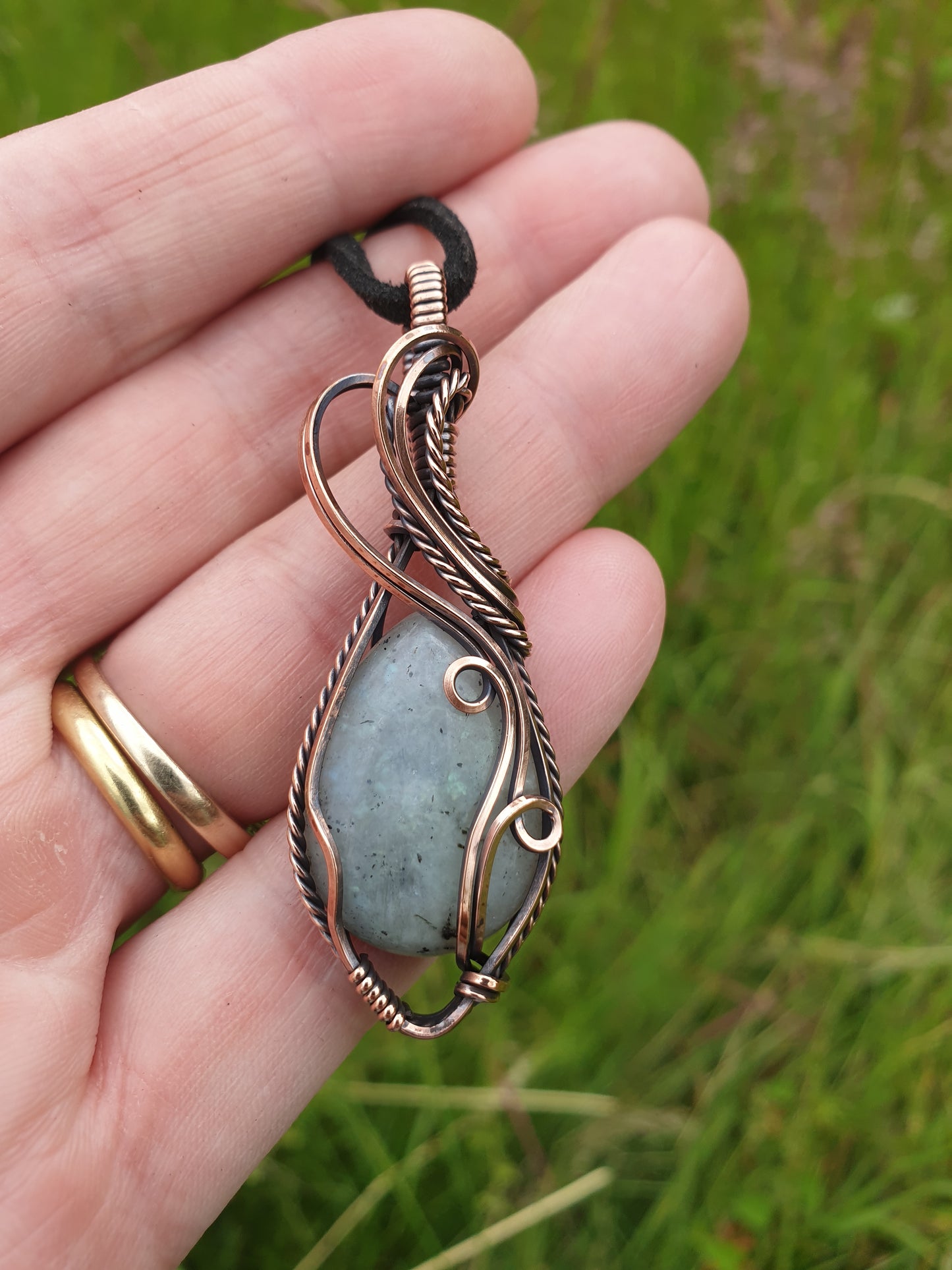 Moonstone pendant wire wrapped in copper