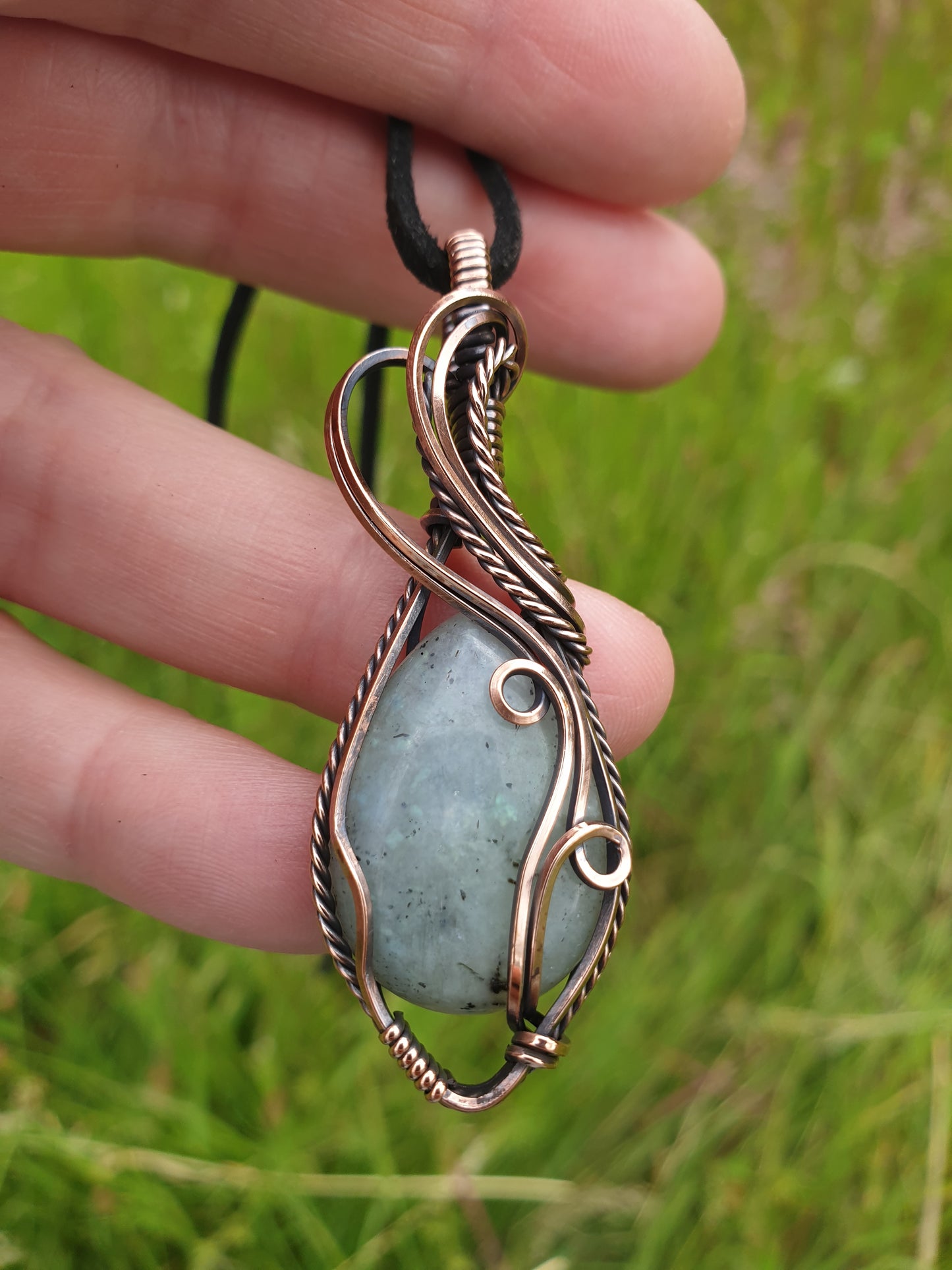 Moonstone pendant wire wrapped in copper