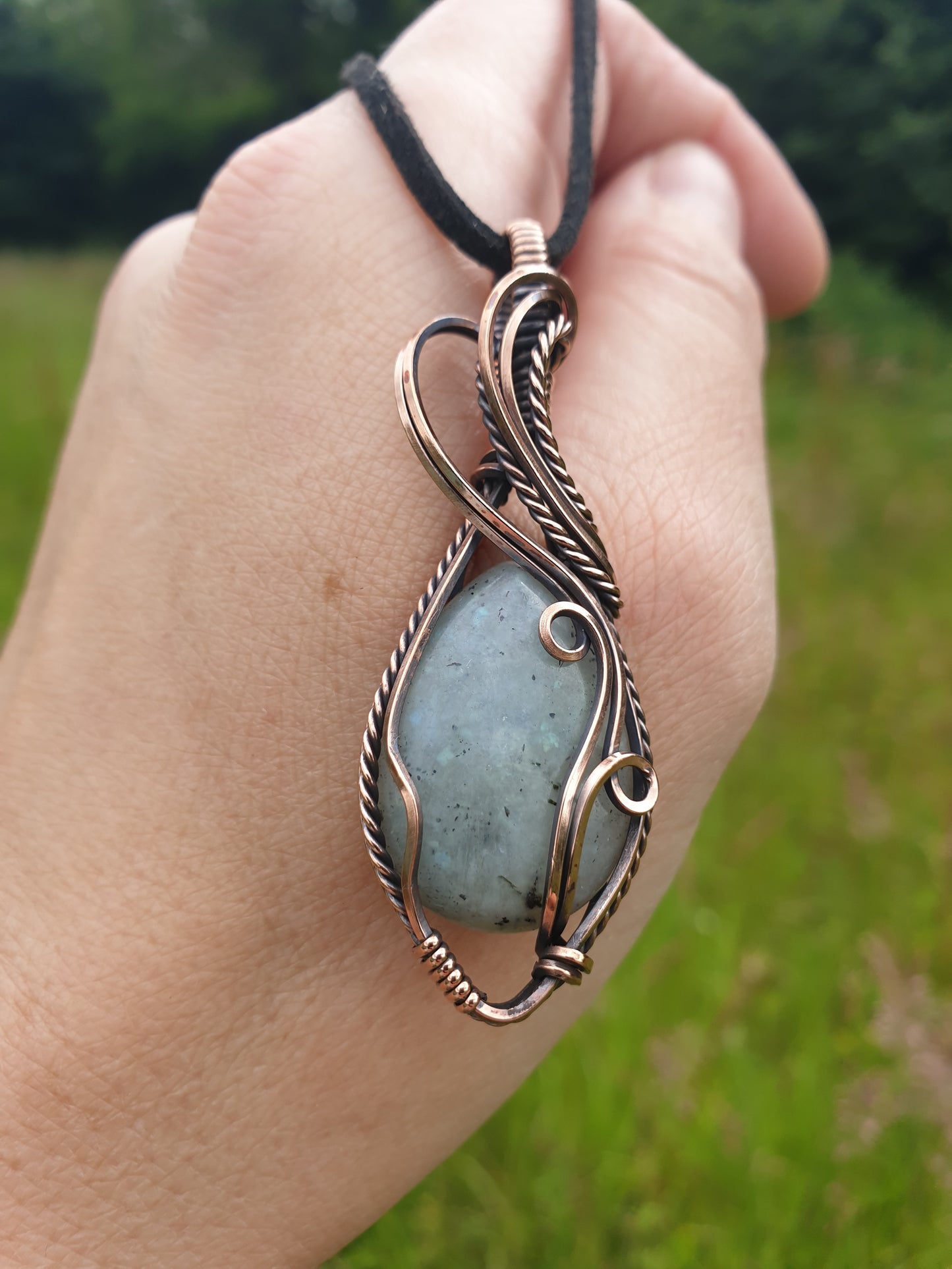 Moonstone pendant wire wrapped in copper