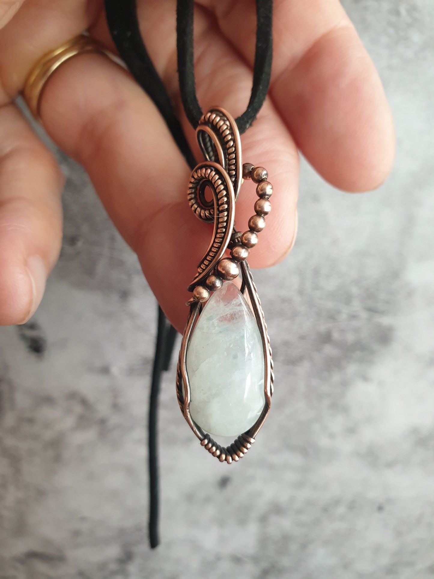 Wire wrapped white moonstone pendant