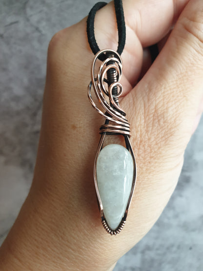 Artisan wire wrapped white moonstone gemstone pendant