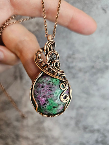 Round ruby zoisite gemstone pendant