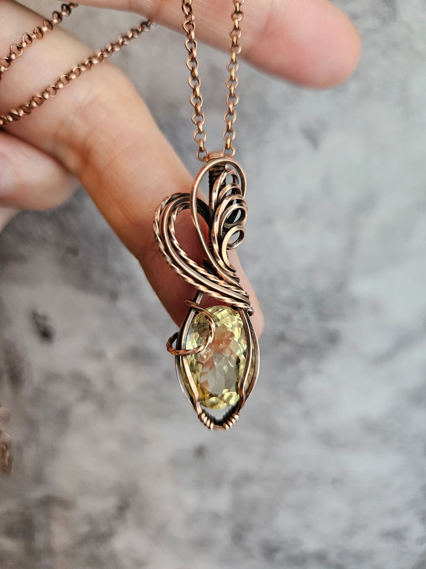 Handmade wire wrapped citrine gemstone pendant