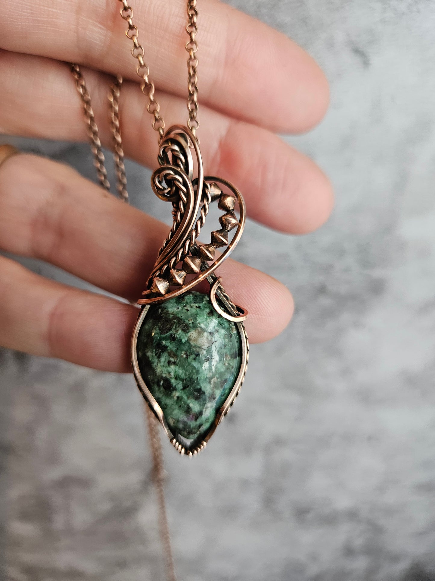 Boho style wire wrapped ruby zoisite necklace