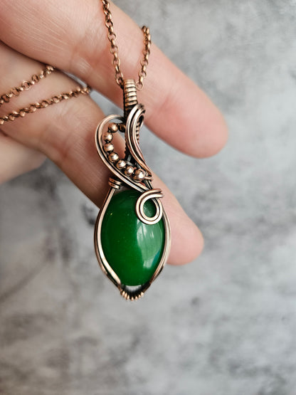 Nature's embrace handmade green jade necklace in copper