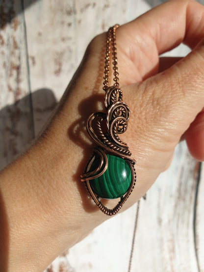 Green malachite wire wrapped pendant