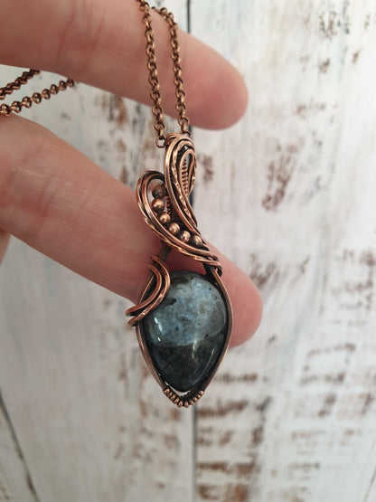 Boho style larvikite gemstone pendant