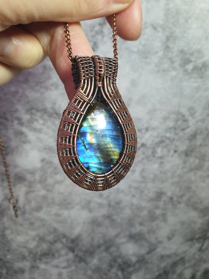 Labradorite pendant wrapped in antiqued copper