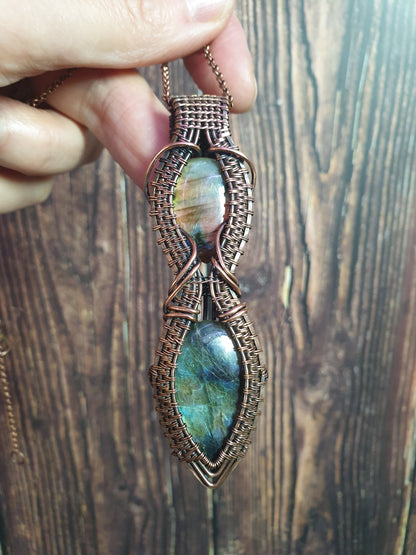 Wire wrapped double labradorite pendant