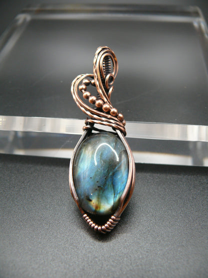 Handmade small wire-wrapped labradorite gemstone pendant