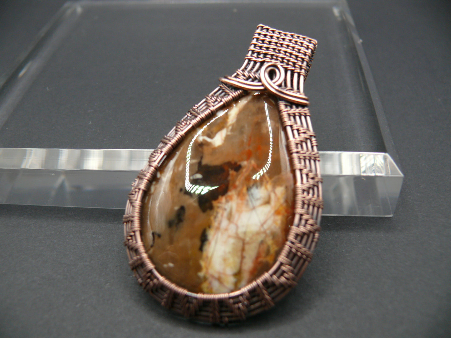 Wire weaved jasper gemstone pendant