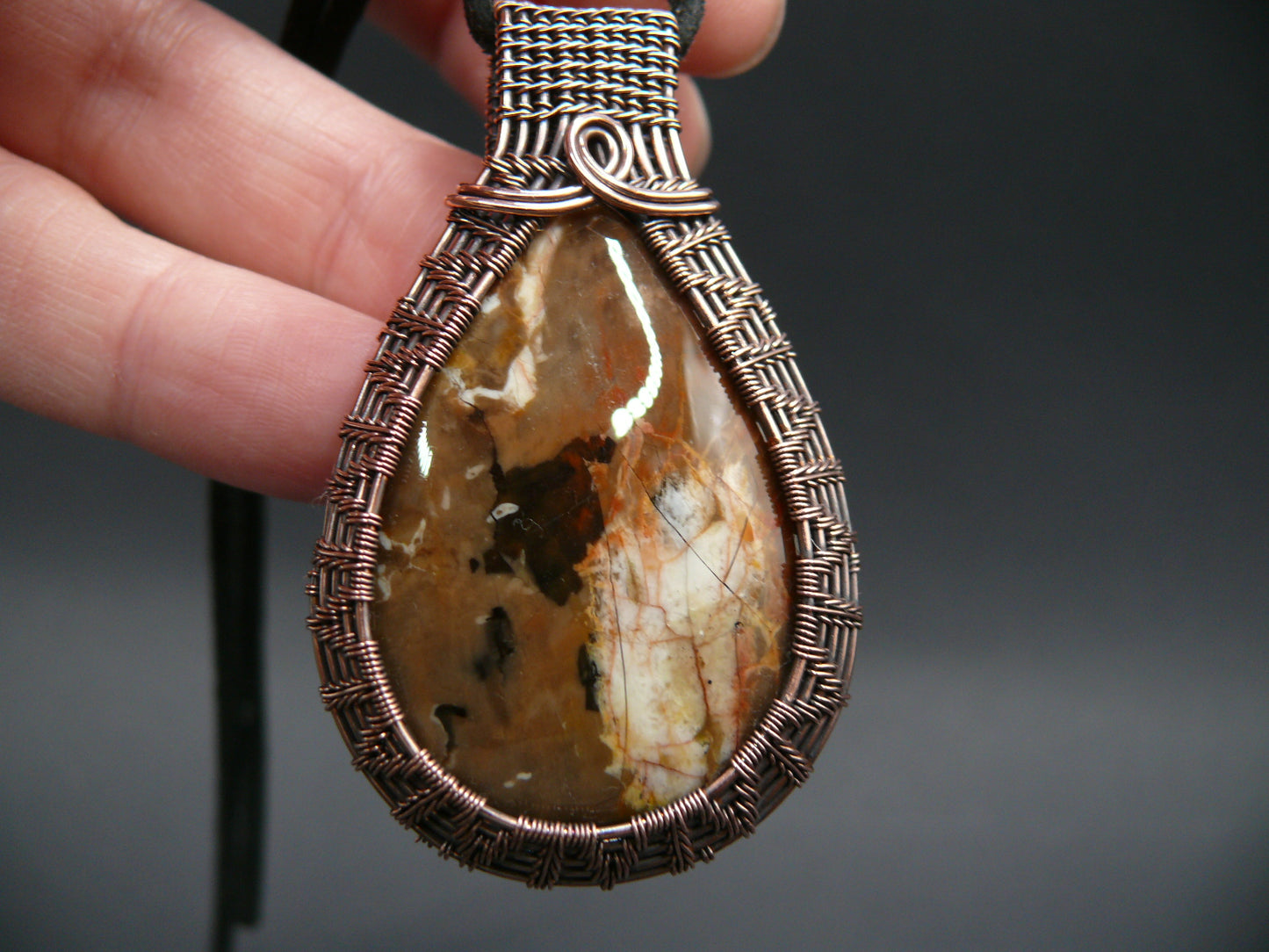 Wire weaved jasper gemstone pendant