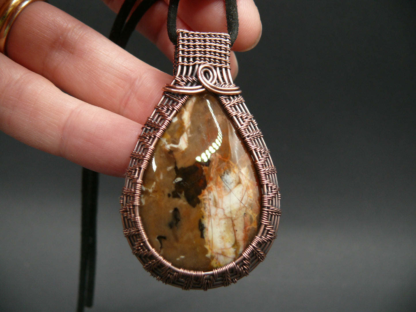 Wire weaved jasper gemstone pendant