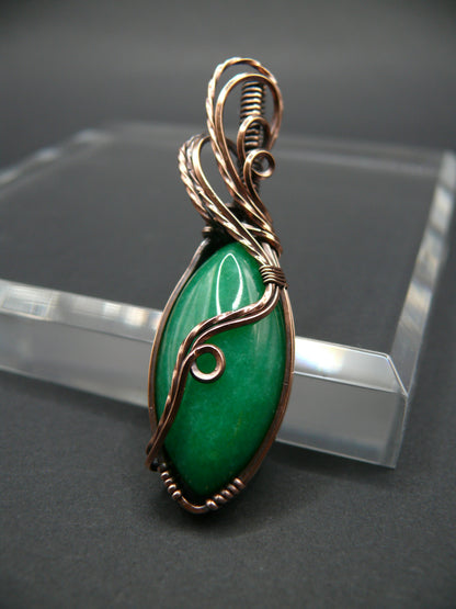 Green jade wire wrapped pendant