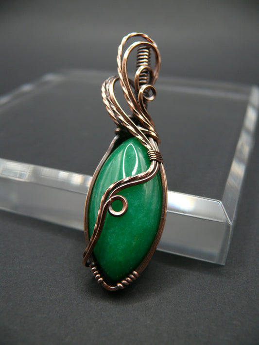 Green jade wire wrapped pendant