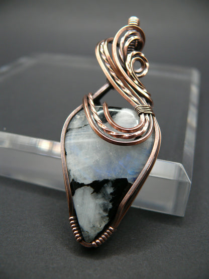 Moonstone and black tourmaline gemstone pendant