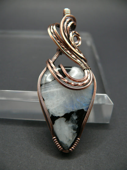 Moonstone and black tourmaline gemstone pendant