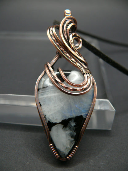 Moonstone and black tourmaline gemstone pendant