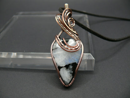 Moonstone and black tourmaline gemstone pendant