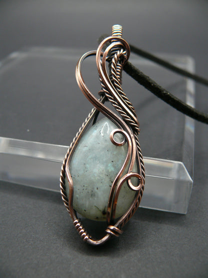 Moonstone pendant wire wrapped in copper