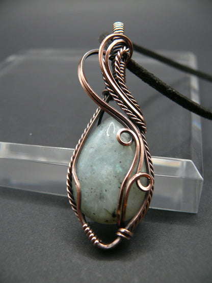 Moonstone pendant wire wrapped in copper