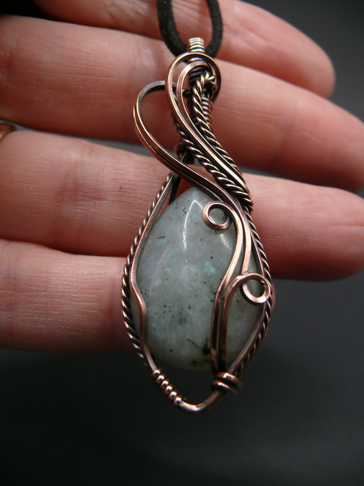 Moonstone pendant wire wrapped in copper