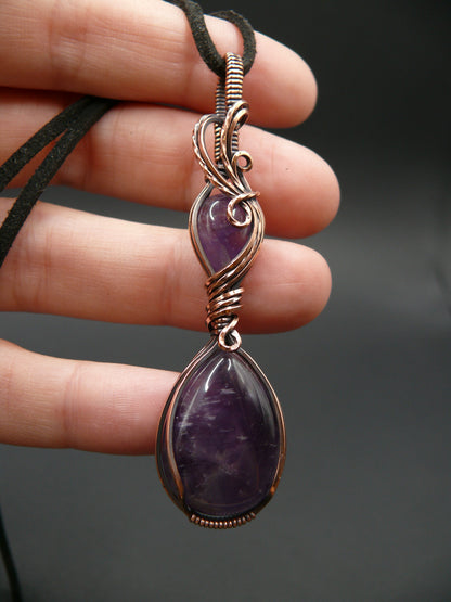 Double amethyst gemstone pendant