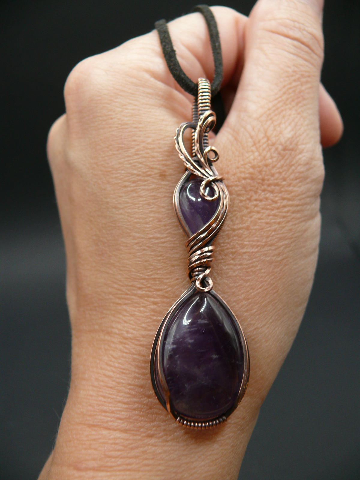 Double amethyst gemstone pendant