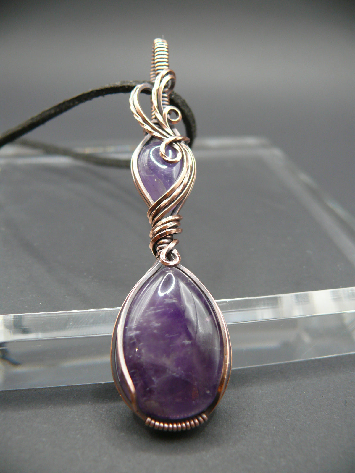 Double amethyst gemstone pendant