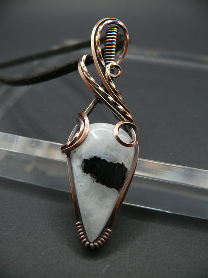 White moonstone and black tourmaline gemstone pendant