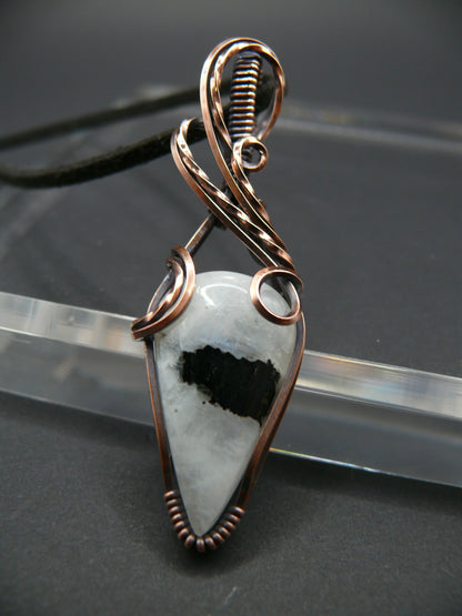 White moonstone and black tourmaline gemstone pendant