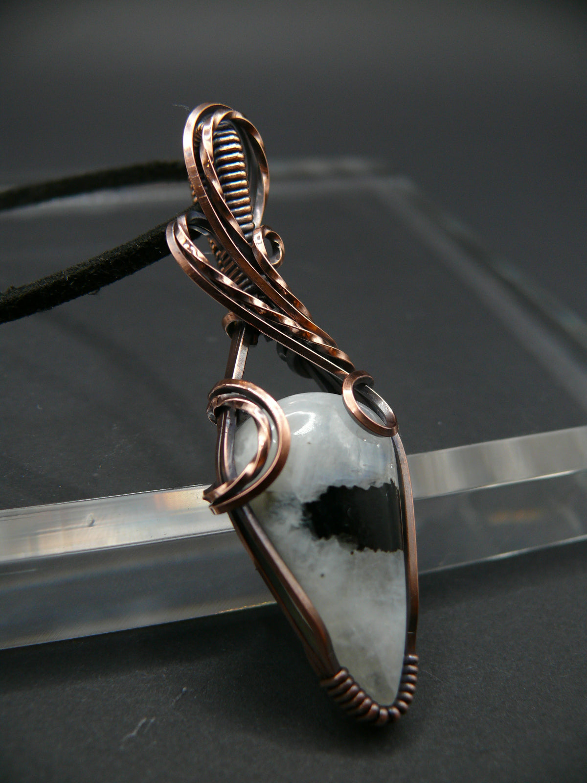 White moonstone and black tourmaline gemstone pendant