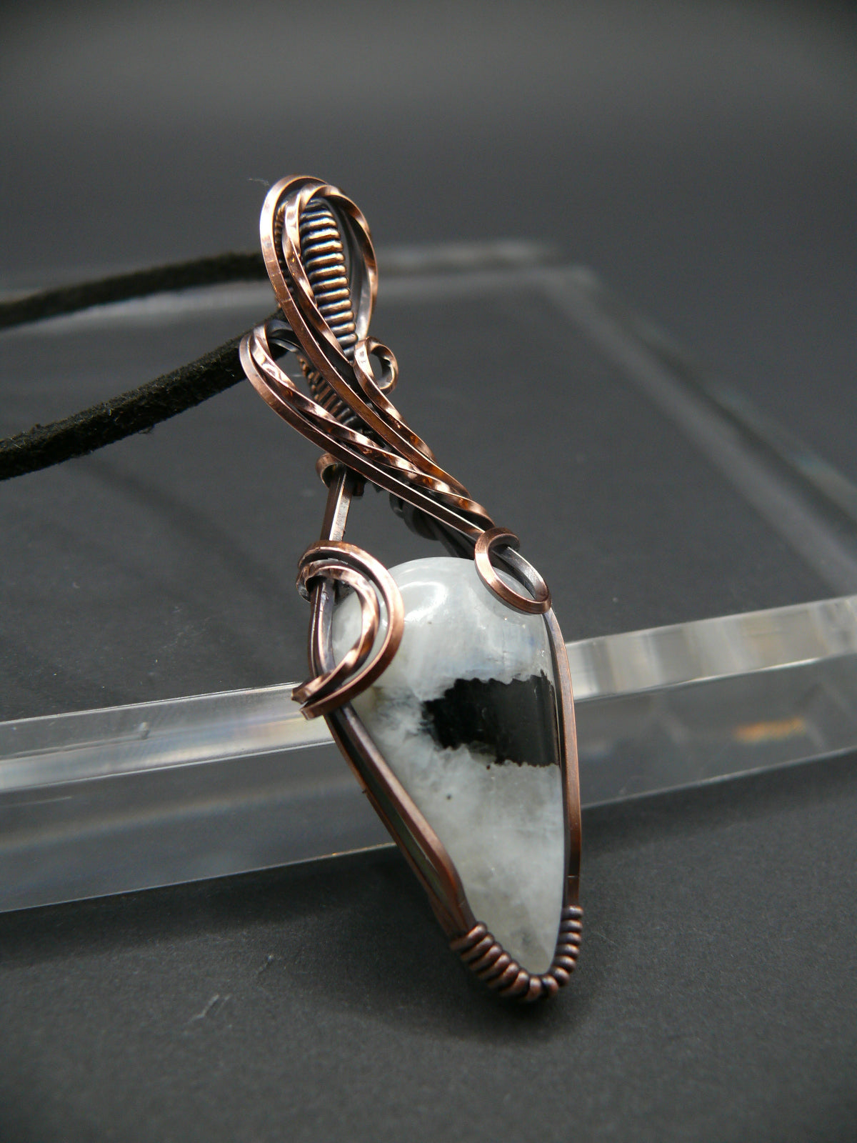 White moonstone and black tourmaline gemstone pendant