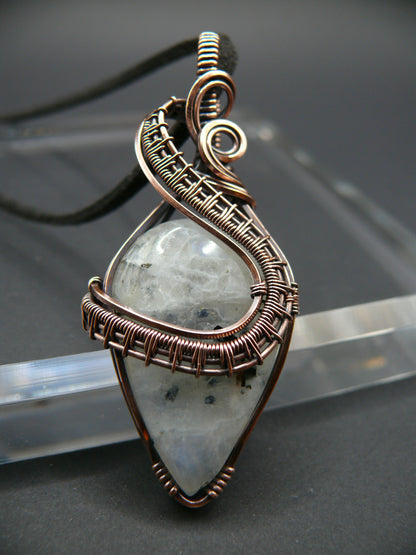 Moonstone with black tourmaline pendant