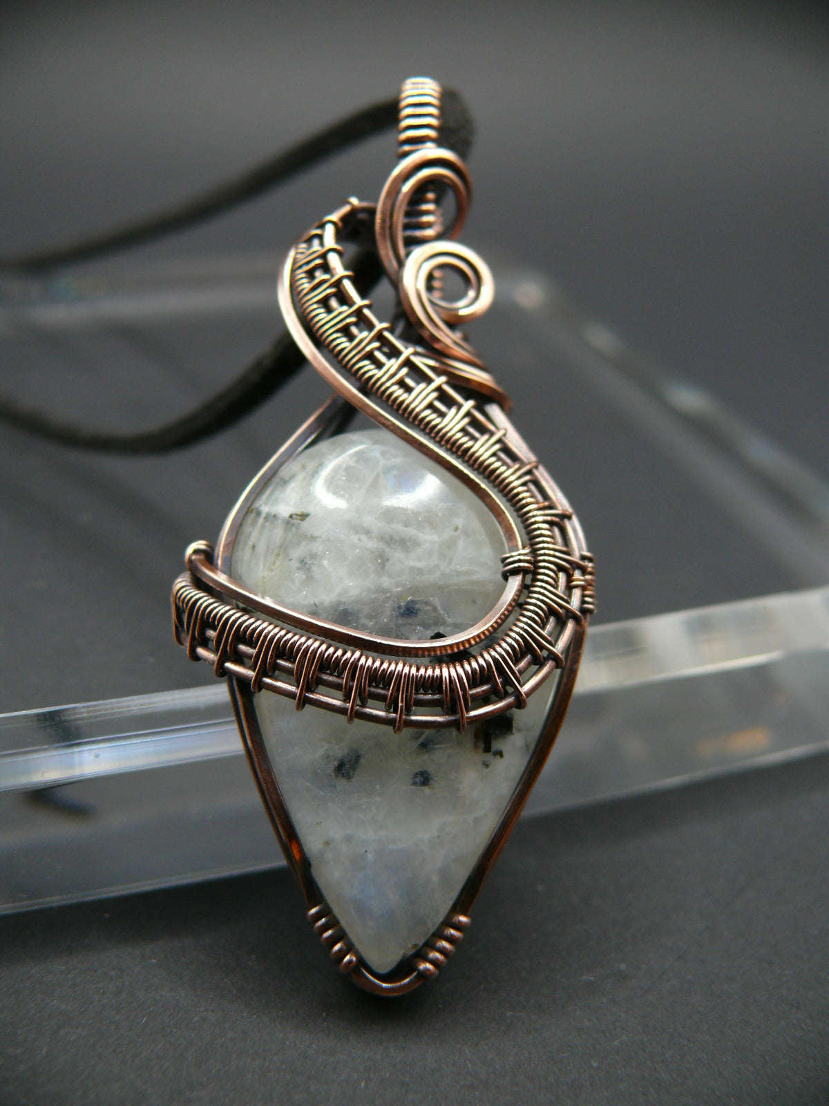 Moonstone with black tourmaline pendant