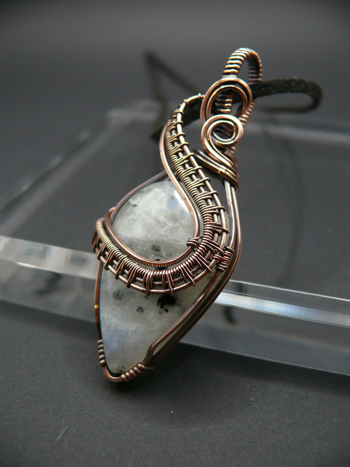 Moonstone with black tourmaline pendant