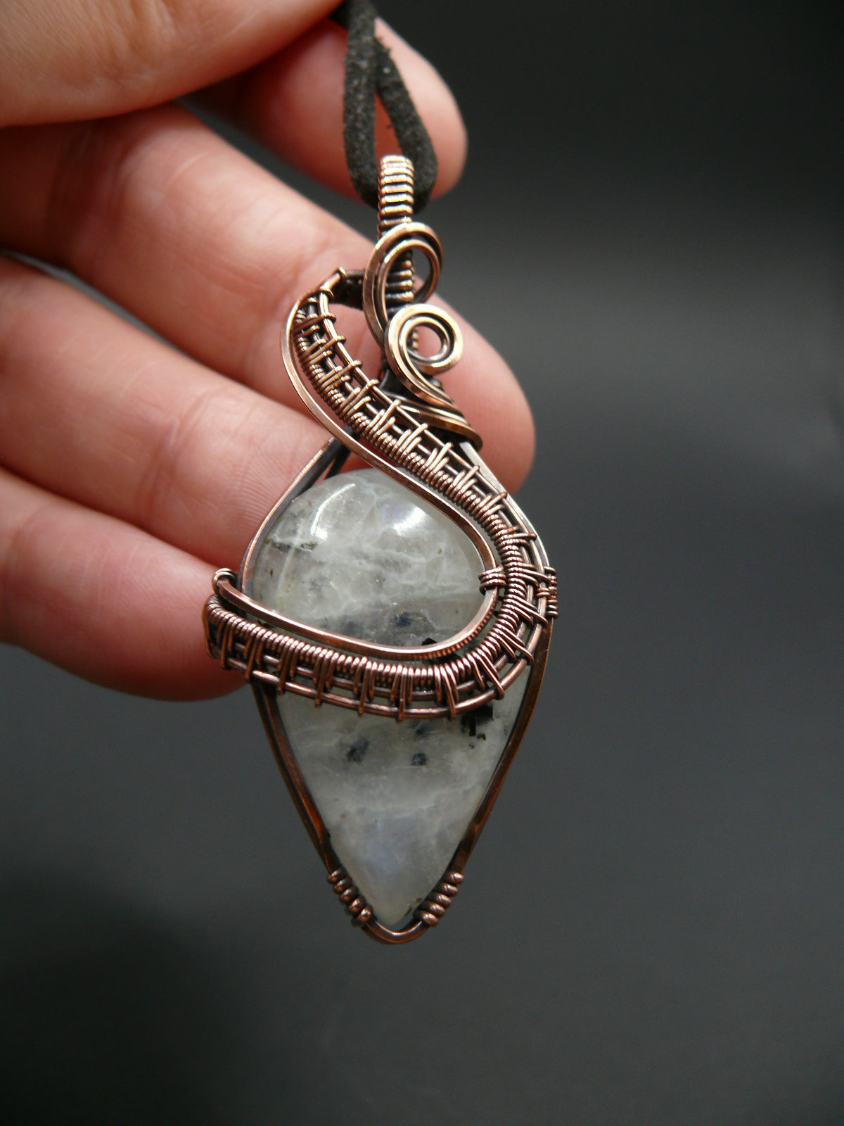 Moonstone with black tourmaline pendant