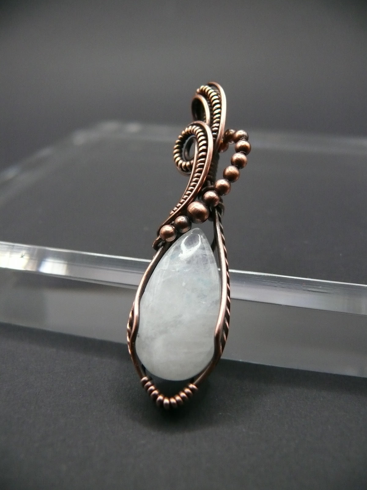 Wire wrapped white moonstone pendant