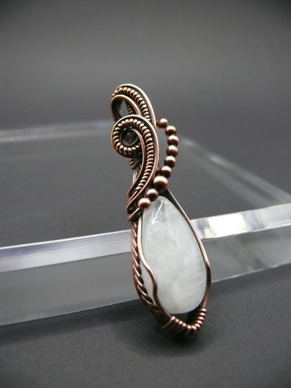 Wire wrapped white moonstone pendant