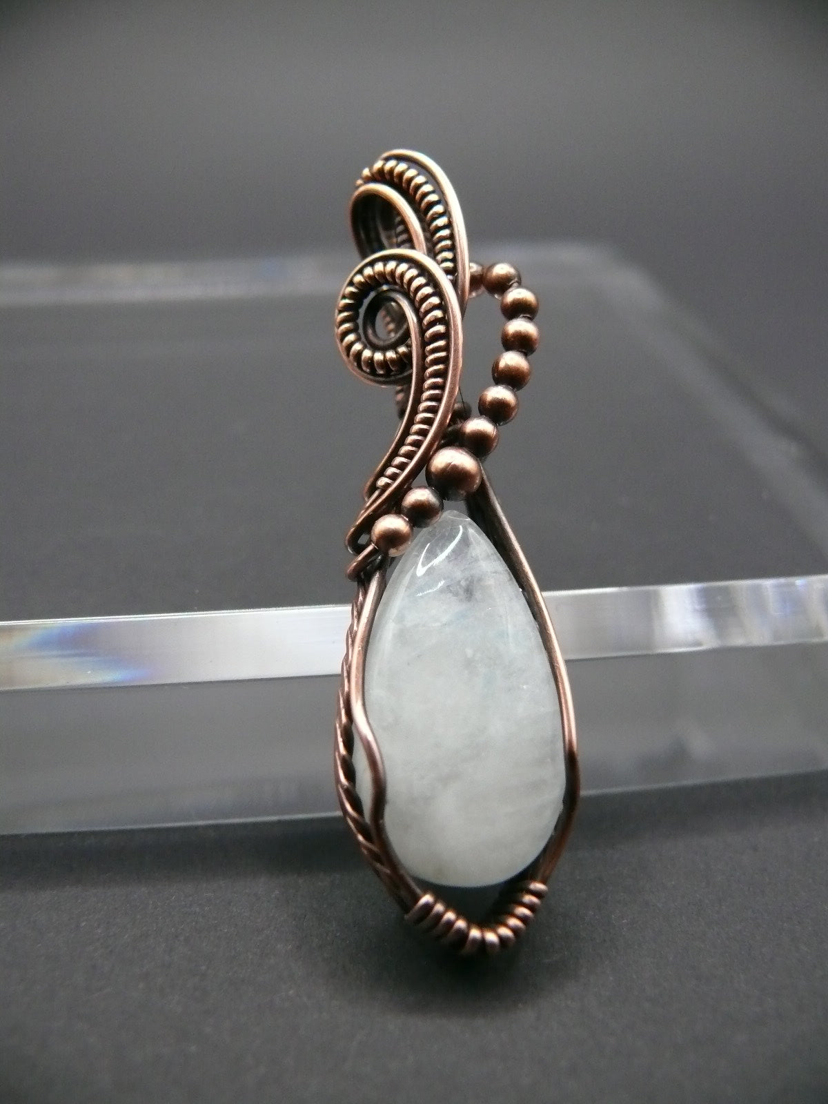 Wire wrapped white moonstone pendant