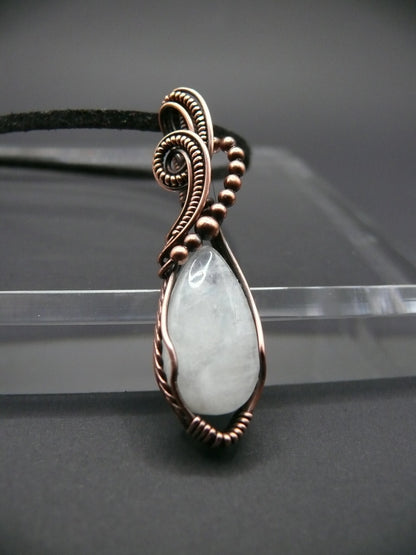 Wire wrapped white moonstone pendant