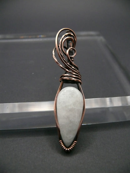 Artisan wire wrapped white moonstone gemstone pendant